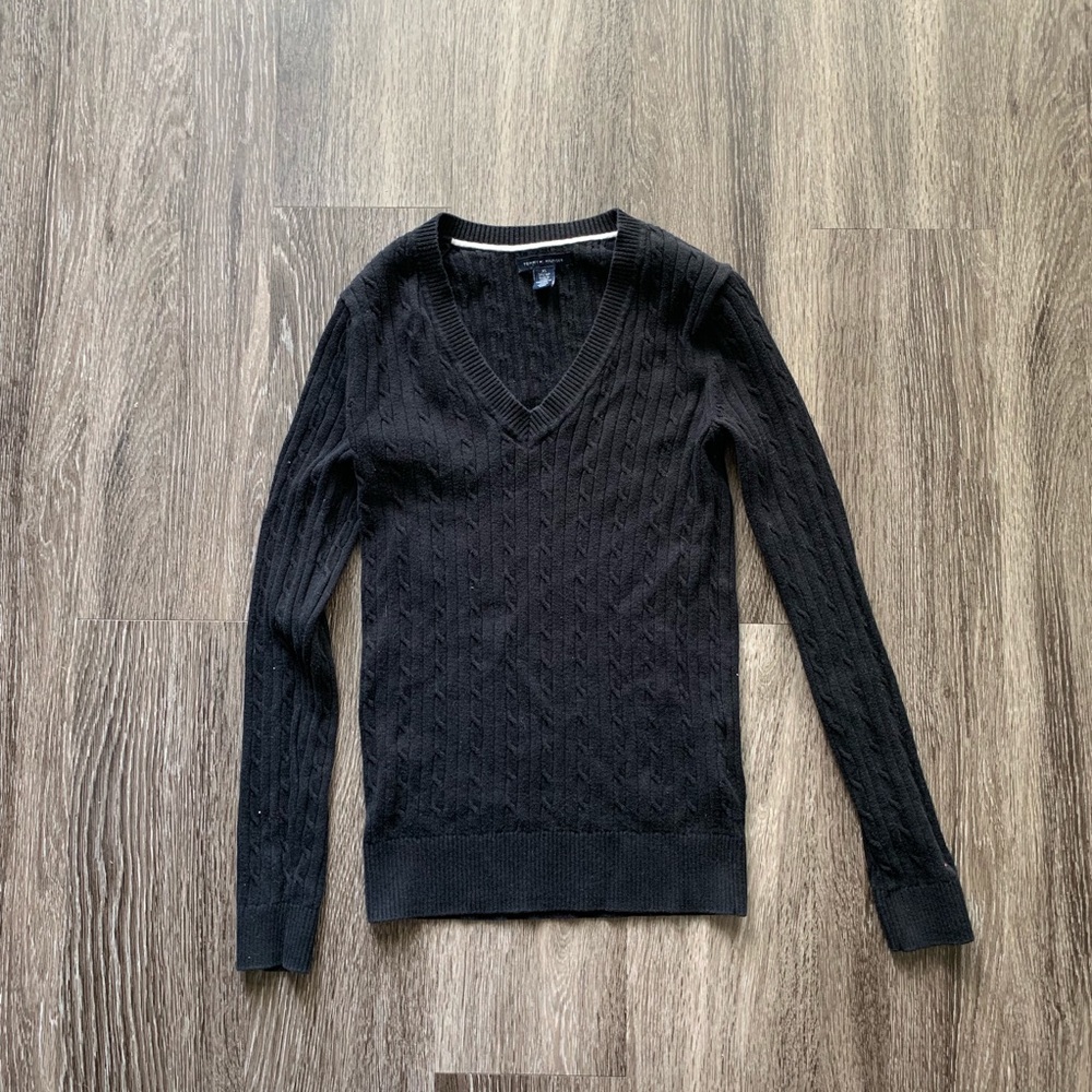 Tommy Hilfiger V Neck Sweater Knitted Black XS